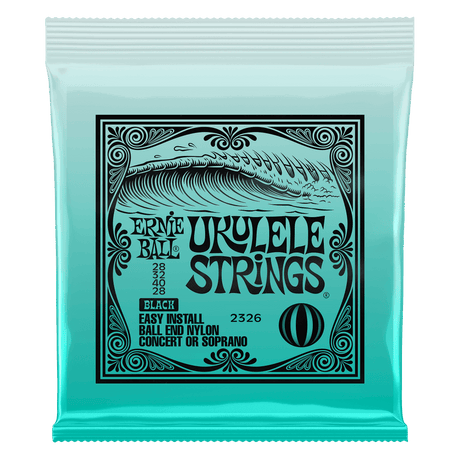 Ernie Ball ukulele strings packaging with decorative design on a white background