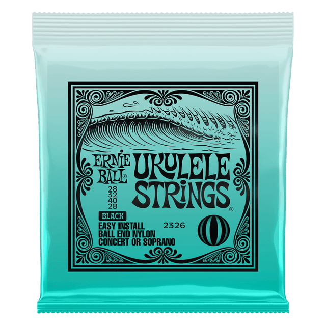 Ernie Ball ukulele strings packaging with decorative design on a white background