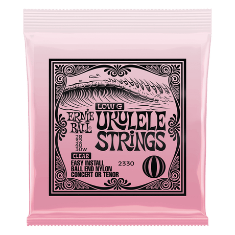 Ernie Ball pink ukulele strings packaging with white background