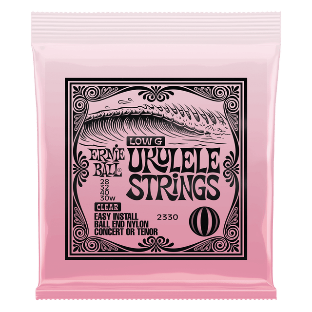 Ernie Ball pink ukulele strings packaging with white background