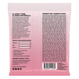 Back of a pink ukulele string packaging with text and a barcode.