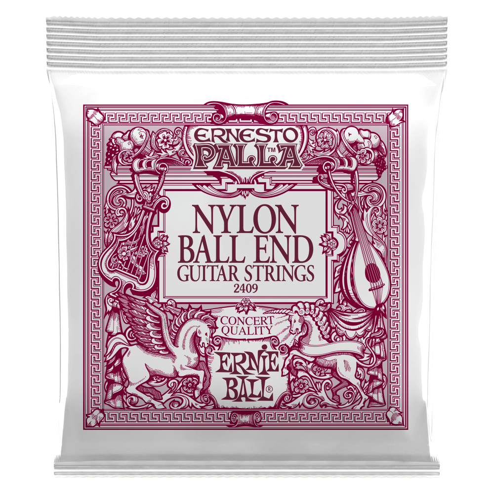 Package of Ernie Ball Ernesto Palla classical guitar strings on a white background