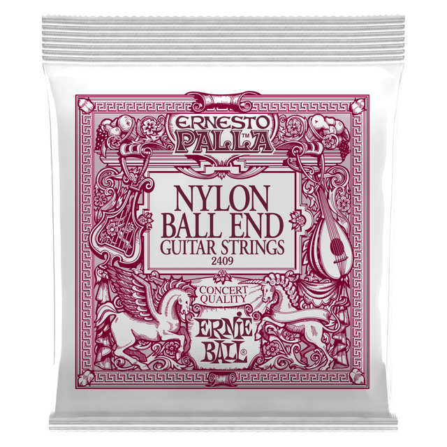 Package of Ernie Ball Ernesto Palla classical guitar strings on a white background