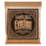 A gold package of Ernie Ball guitar strings with Everlast branding on a white background