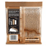 A gold package of Ernie Ball acoustic guitar strings with product details on a white background
