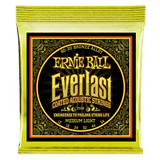 A yellow package of Ernie Ball guitar strings with Everlast branding on a white background