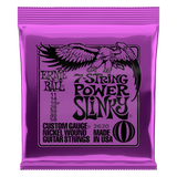 Ernie Ball 7-string power slinky guitar strings packaging with purple background