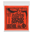 An orange package of Ernie Ball 8-string guitar strings on a white background