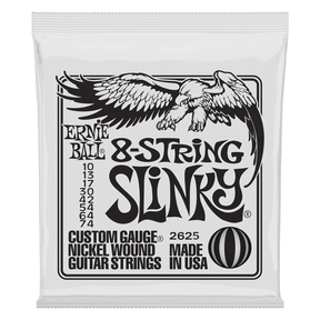 Ernie Ball 8-string slinky guitar strings packaging with an eagle logo on a white background