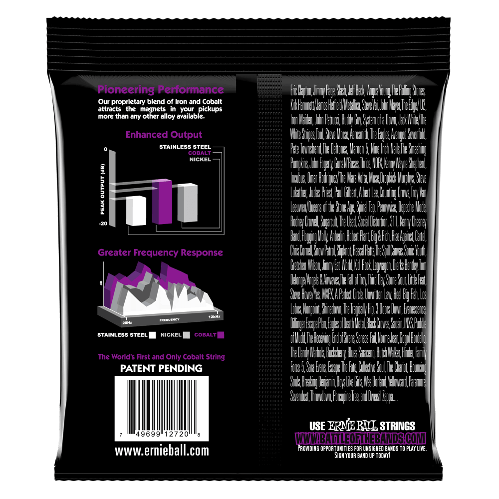 Back of a guitar string packaging with technical details and branding.