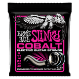 Ernie Ball Slinky Cobalt electric guitar strings packaging with an eagle illustration on a black background.