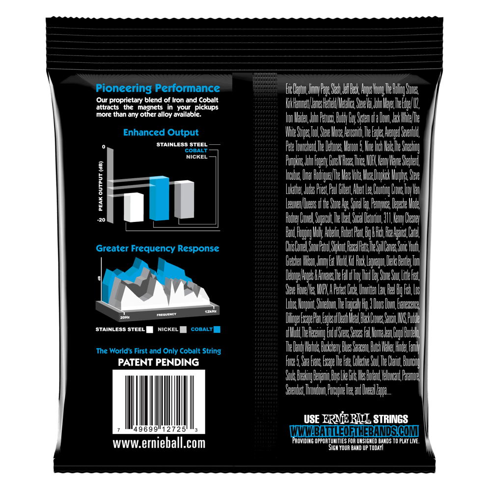 Back of a guitar string packaging with technical details and branding.
