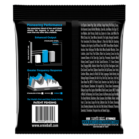 Back of a guitar string packaging with technical details and branding.