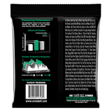 Back of a guitar string packaging with technical details and branding.