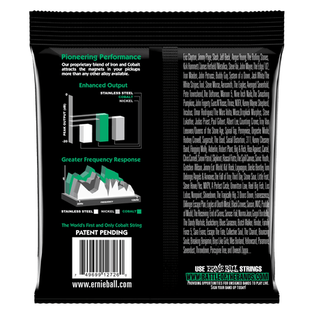 Back of a guitar string packaging with technical details and branding.