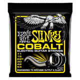 Ernie Ball Slinky Cobalt electric guitar strings packaging with an eagle illustration on a black background.