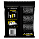 Back of a guitar string packaging with technical details and branding.