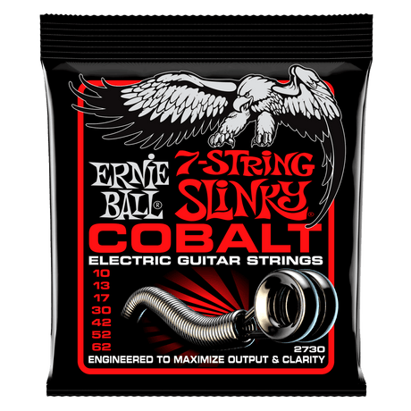 Ernie Ball 7-string slinky cobalt electric guitar strings packaging with eagle design.