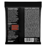 Ernie Ball guitar string packaging with text and branding on a black background