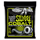 A package of Ernie Ball Cobalt Slinky electric bass guitar strings with eagle artwork on a black background