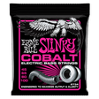 A package of Ernie Ball Cobalt Slinky electric bass strings with eagle artwork on a black background