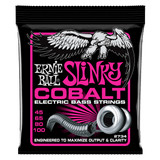 A package of Ernie Ball Cobalt Slinky electric bass strings with eagle artwork on a black background