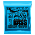A blue package of Ernie Ball Extra Slinky bass strings with black lettering and eagle artwork