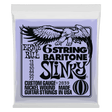 A light blue package of Ernie Ball Baritone Slinky guitar strings with eagle artwork