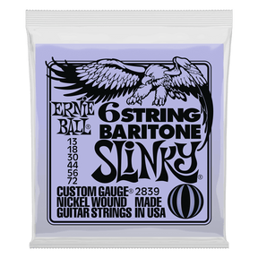 A light blue package of Ernie Ball Baritone Slinky guitar strings with eagle artwork