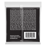 The backside of packaging for Ernie Ball bass strings with brand details on a white background