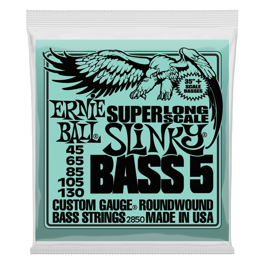Ernie Ball Super Long Scale Slinky Bass 5 string set packaging with eagle illustration