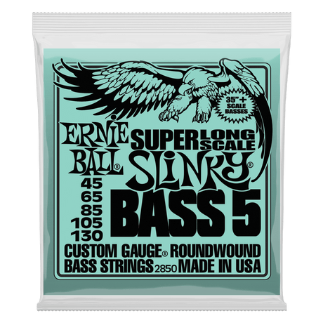 Ernie Ball Super Long Scale Slinky Bass 5 string set packaging with eagle illustration
