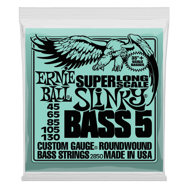 Ernie Ball Super Long Scale Slinky Bass 5 string set packaging with eagle illustration