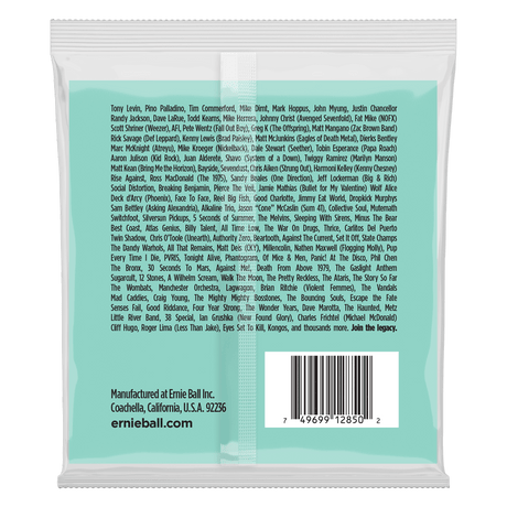Back of a guitar string packaging with text and a barcode