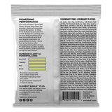 Ernie Ball guitar string packaging with product details and branding on a white background