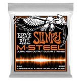 Ernie Ball Slinky M-Steel guitar strings packaging with an eagle illustration.