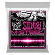 Ernie Ball Slinky M-Steel guitar strings packaging with an eagle illustration on a black background