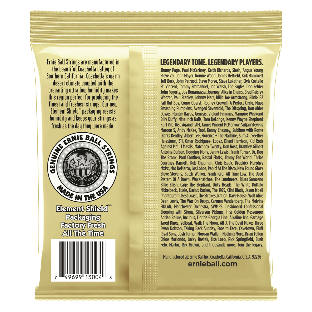 Ernie Ball guitar strings packaging with brand information and product details.