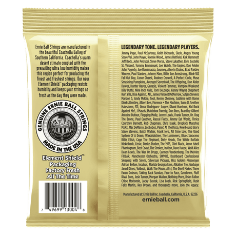 Ernie Ball guitar strings packaging with brand information and product details.