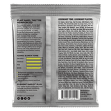 Back of a guitar string packaging with text and branding