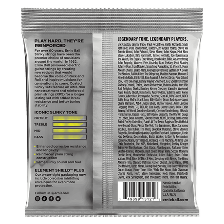 Back of a guitar string packaging with text and branding