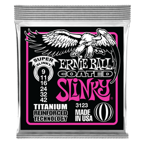 Ernie Ball guitar string packaging with an eagle illustration on a black background