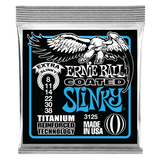 Ernie Ball guitar string packaging with an eagle illustration on a black background