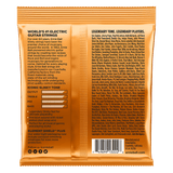 Ernie Ball electric guitar strings packaging with text and branding.
