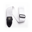 White guitar strap with black Ernie Ball logo on a white background