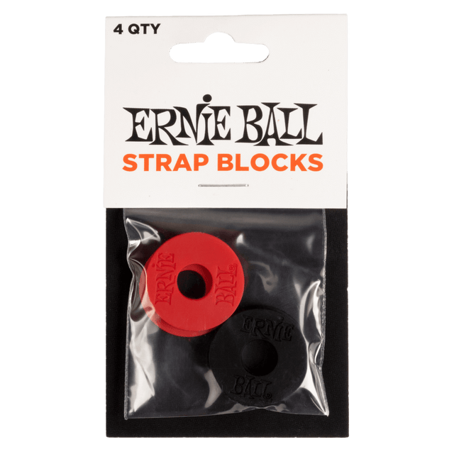 Ernie Ball strap blocks in packaging with visible branding.