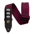 Burgundy guitar strap with black strap adjuster and Ernie Ball logo on a white background