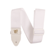 White guitar strap with Ernie Ball logo on a white background