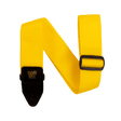 Yellow guitar strap with Ernie Ball branding on a white background