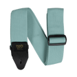Teal guitar strap with Ernie Ball logo on a black background
